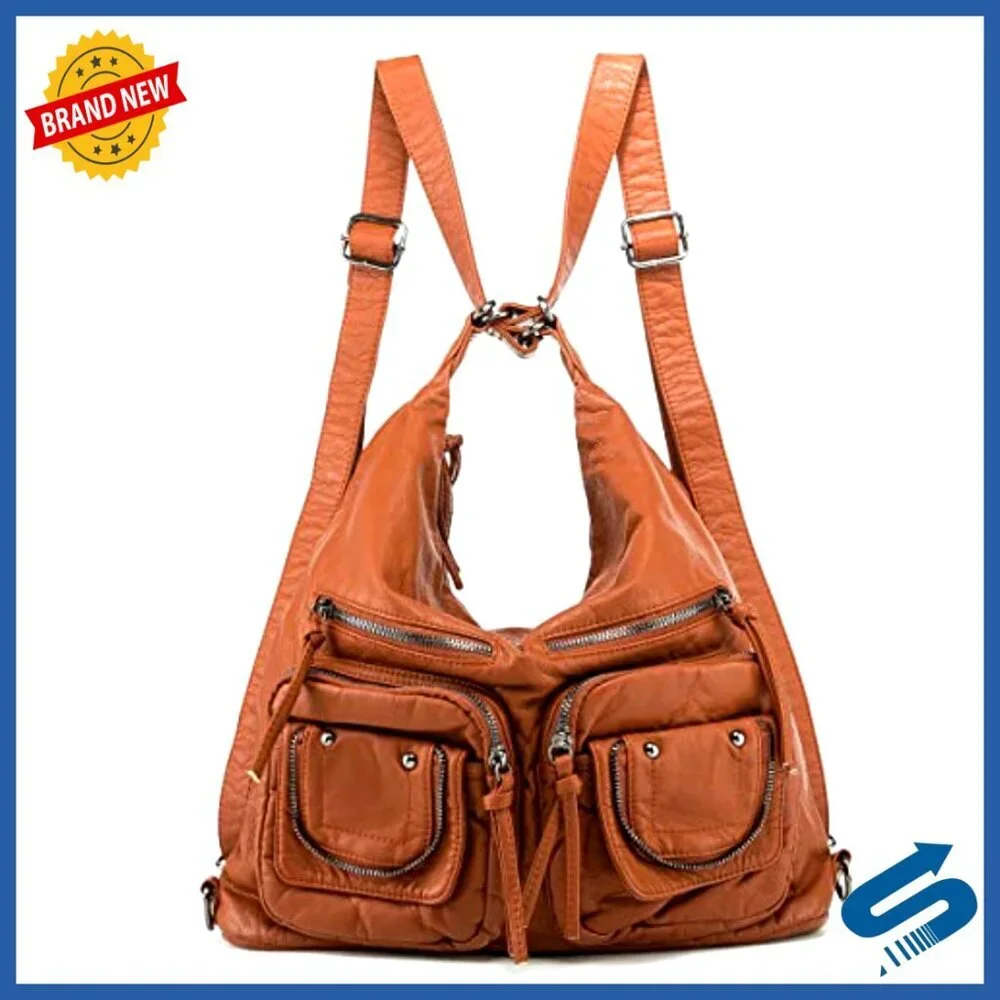 Large Hobo Tote Convertible Crossbody Backpack PU Leather Multi-Purpose Bag